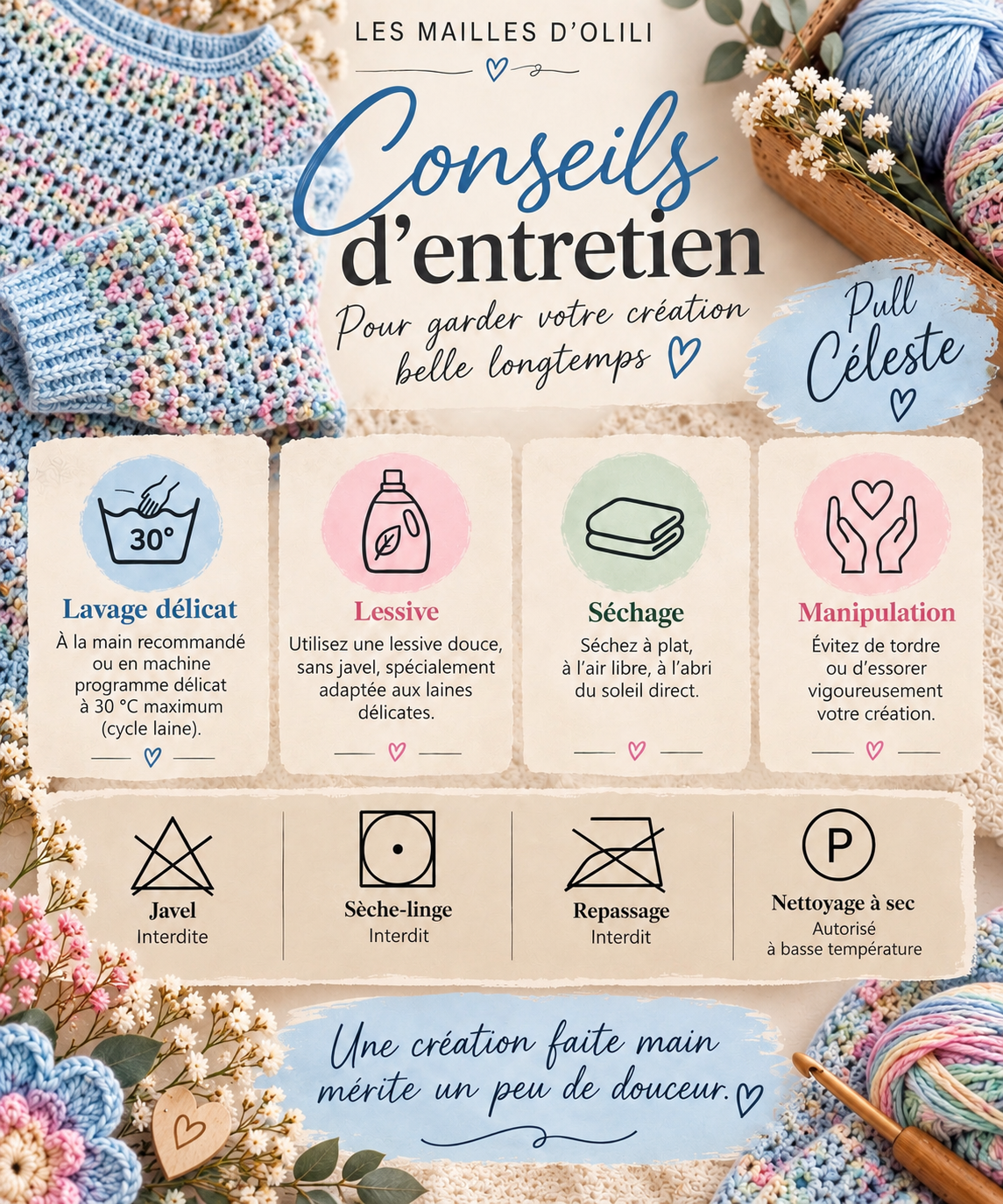 ☁️ Pull Céleste - Fait main au crochet