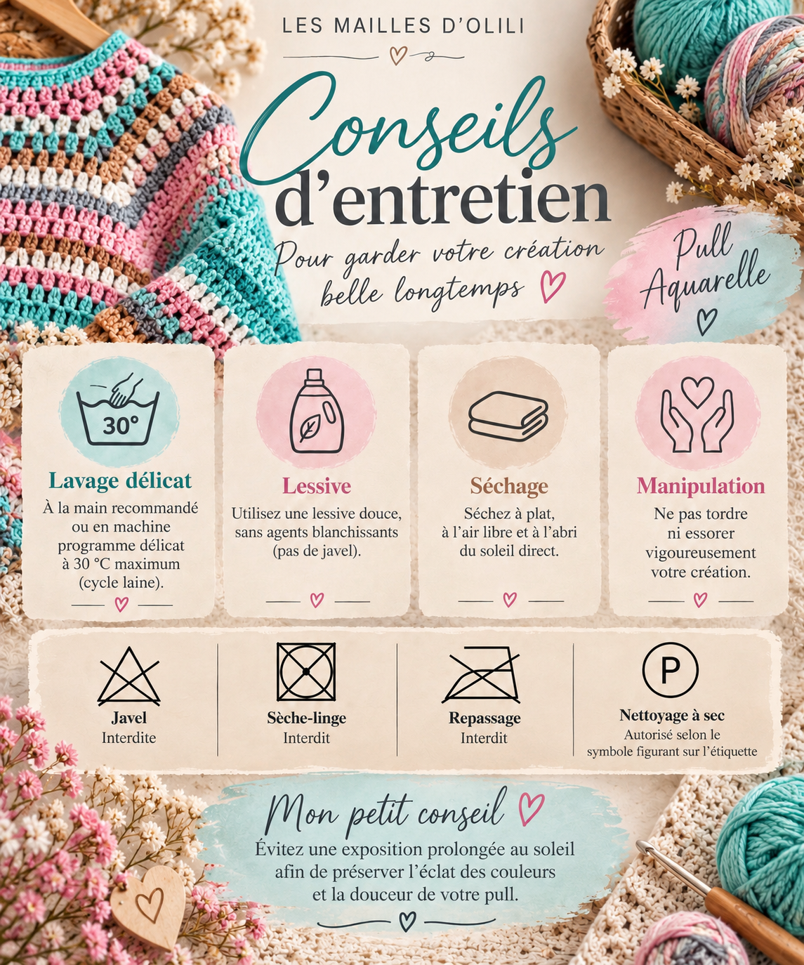 🩵 Pull Aquarelle - Fait main au crochet