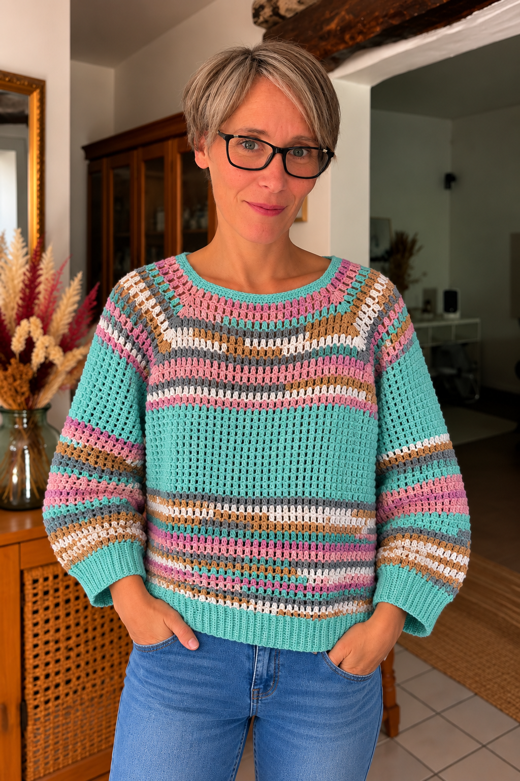 🩵 Pull Aquarelle - Fait main au crochet