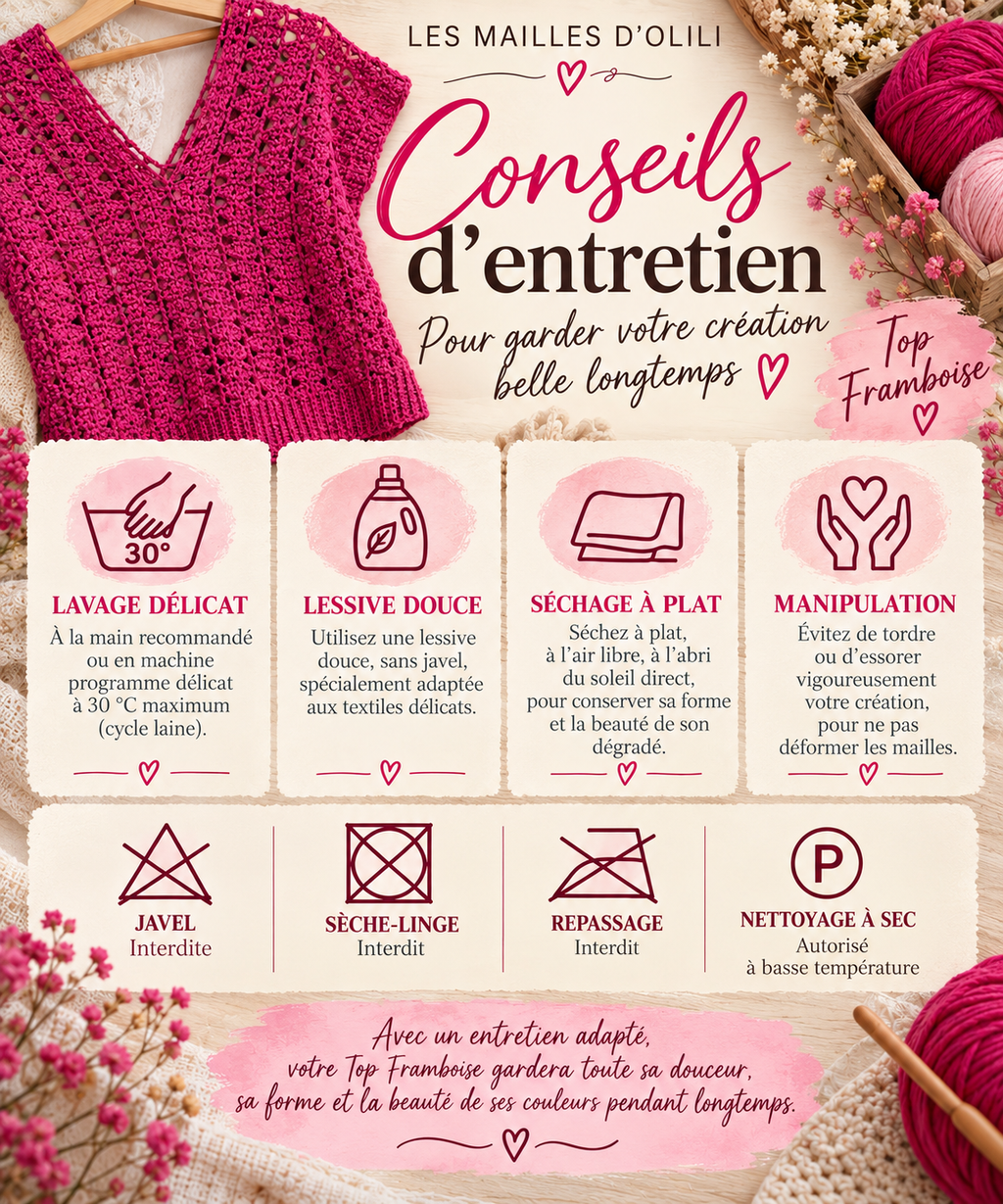 💖 Top Framboise - Fait main au crochet
