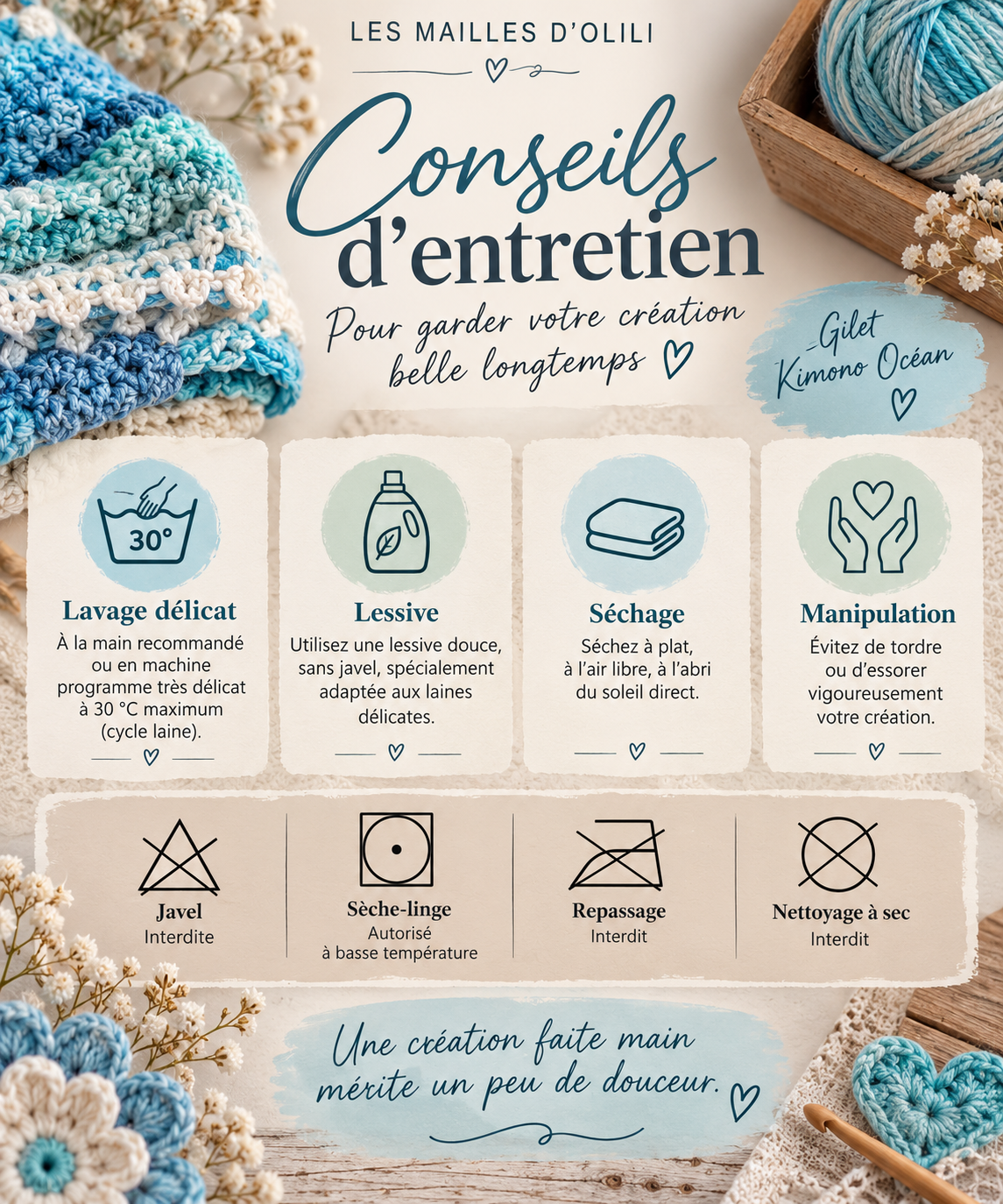 🌊 Gilet Kimono Océan – Fait main au crochet
