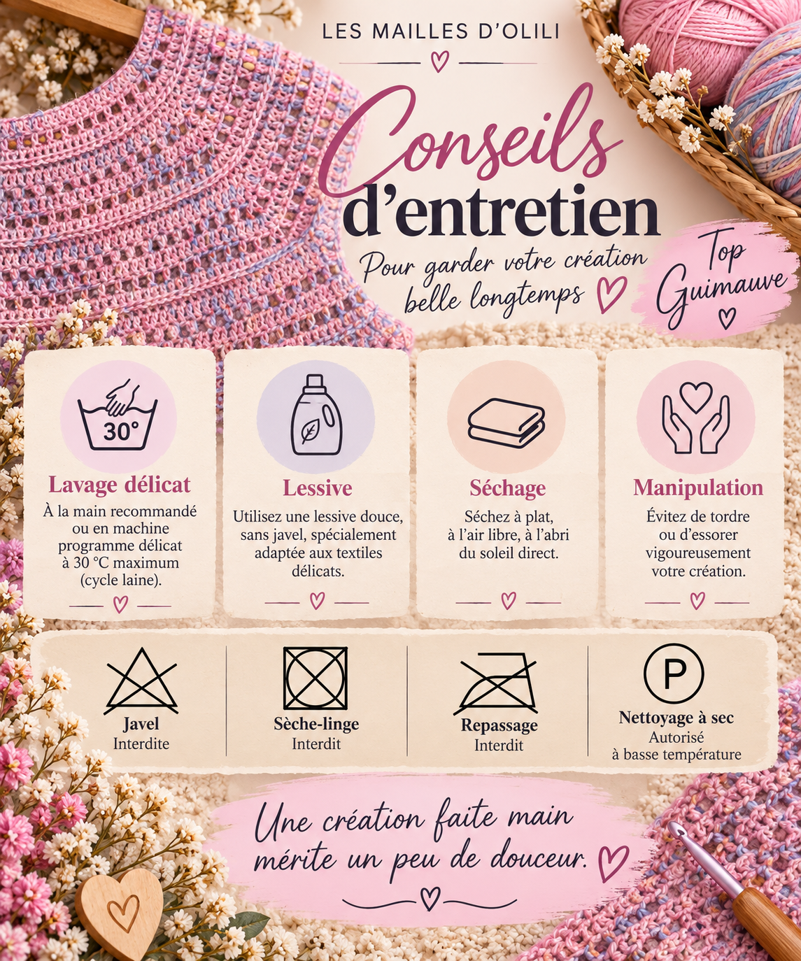 🩷 Top Guimauve - Fait main au crochet