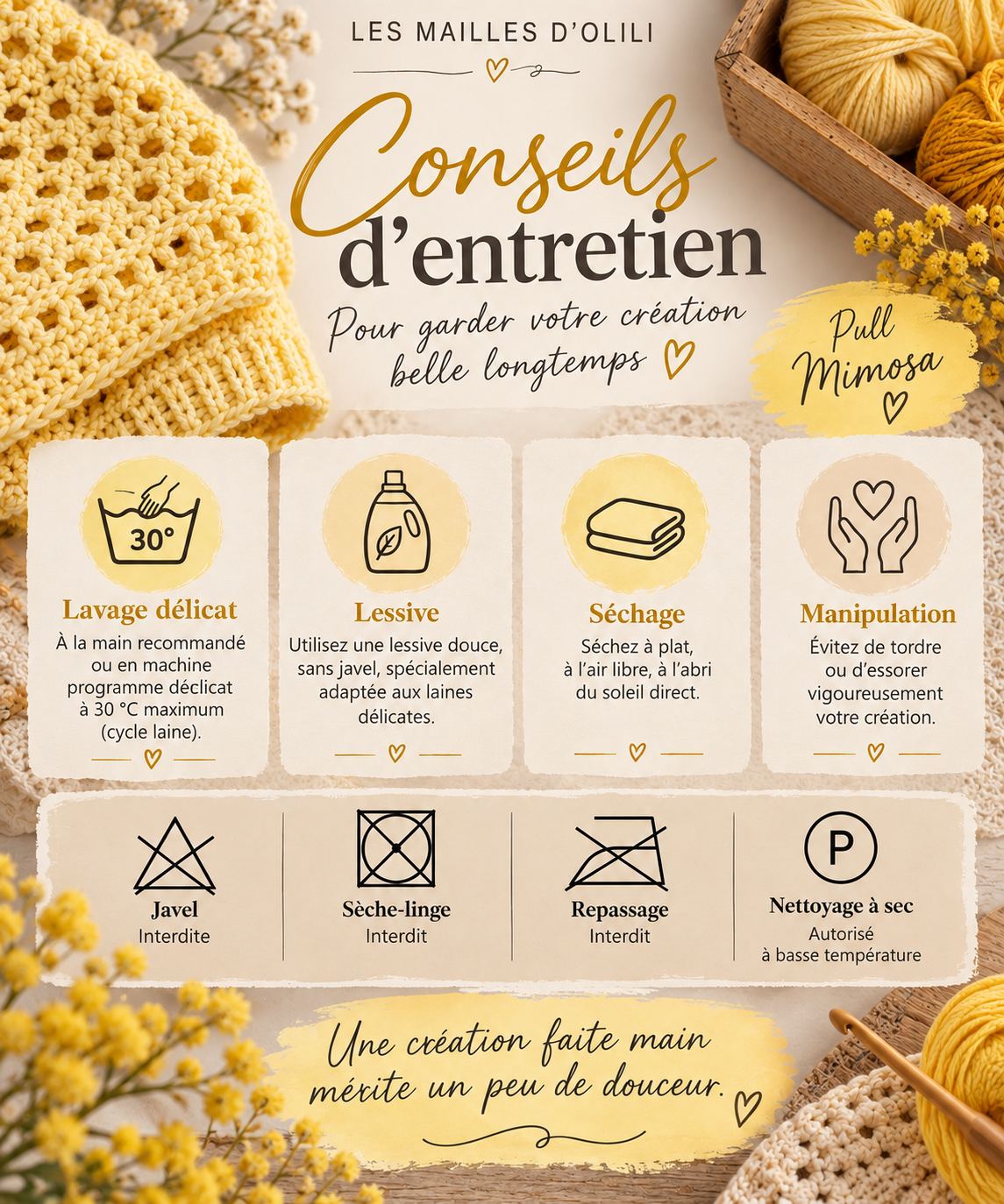 ☀️ Pull Mimosa - Fait main au crochet